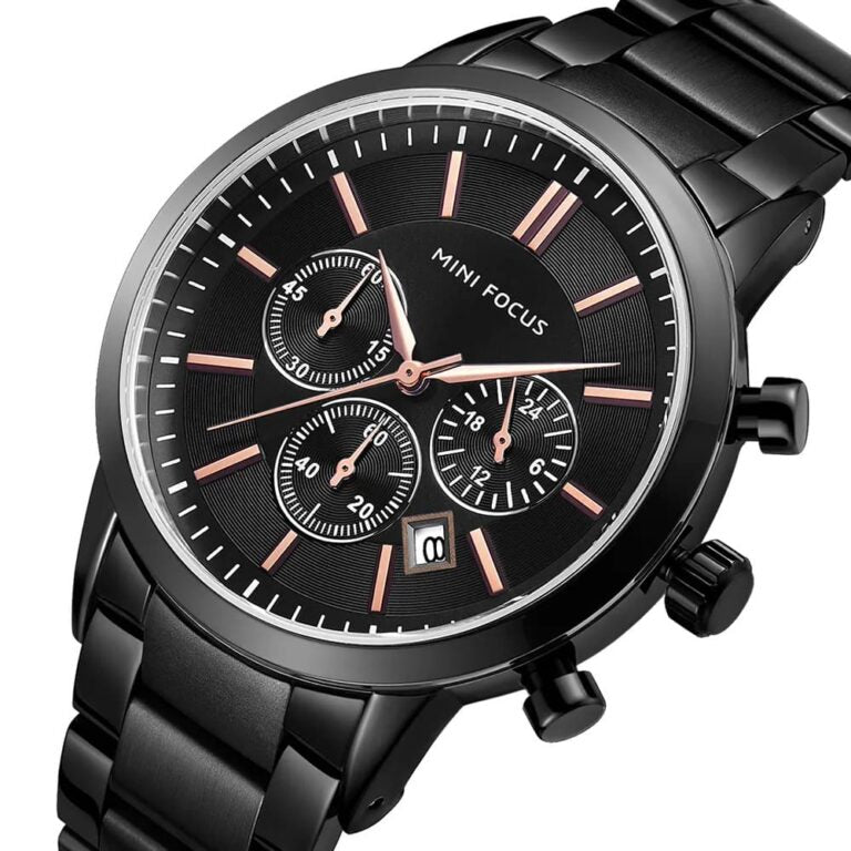 Mini Focus MF0188G-01 Men’s Black Stainless Steel Analog Watch – 38mm Quartz Timepiece with Date Display