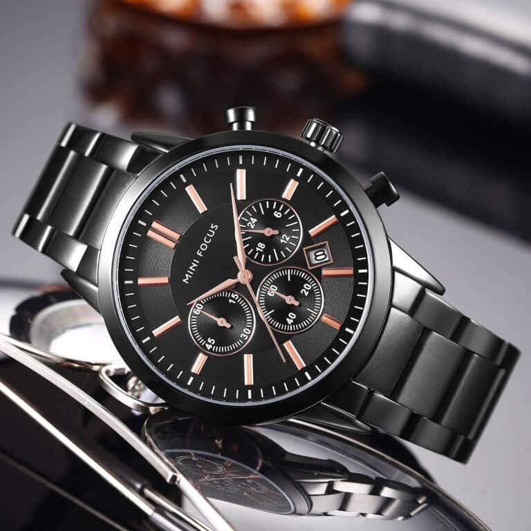 Mini Focus MF0188G-01 Men’s Black Stainless Steel Analog Watch – 38mm Quartz Timepiece with Date Display