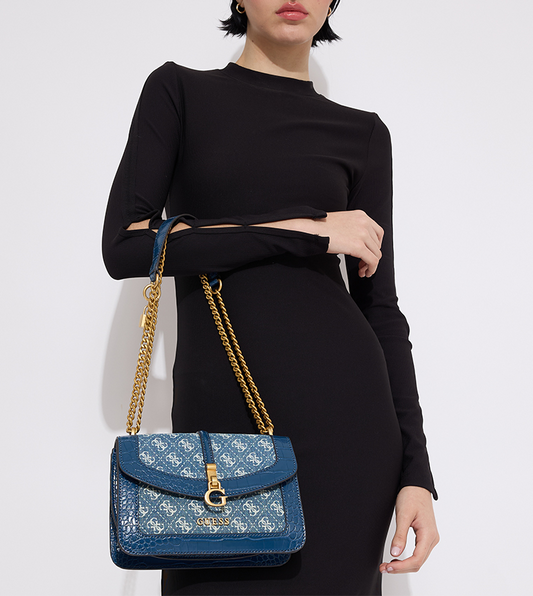 GUESS G James Convertible Crossbody Bag – Denim Blue with Croc-Effect Faux Leather