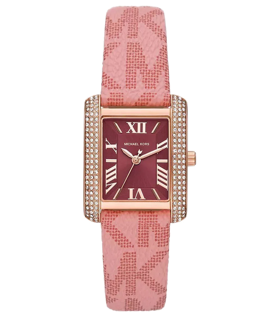 Michael Kors Emery MK2966 Women’s Quartz Watch – Red Dial Pink PVC Strap Rose Gold-Tone Case