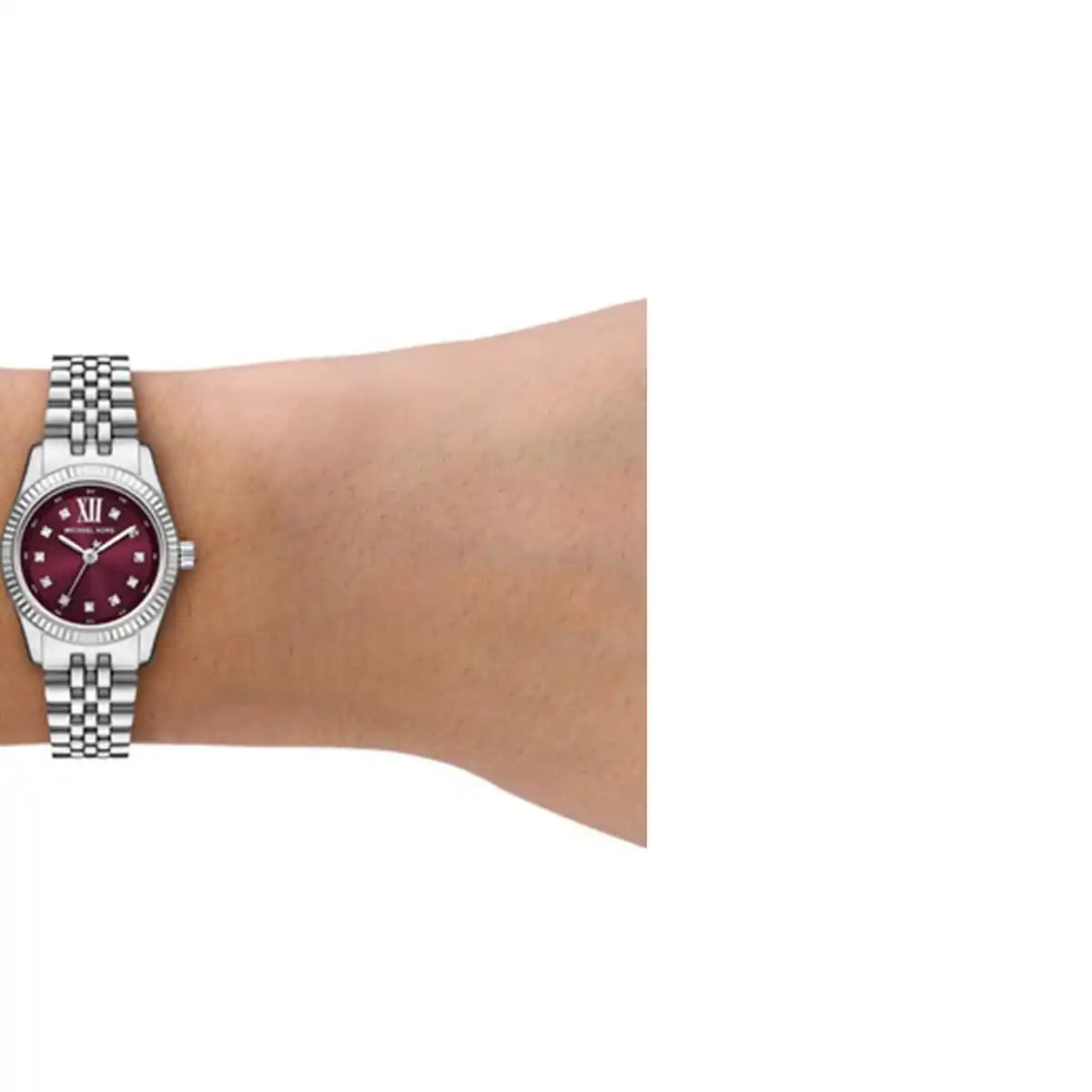 Michael Kors Lexington MK4968 Women’s Analog Round Watch – Burgundy Dial & Silver Strap