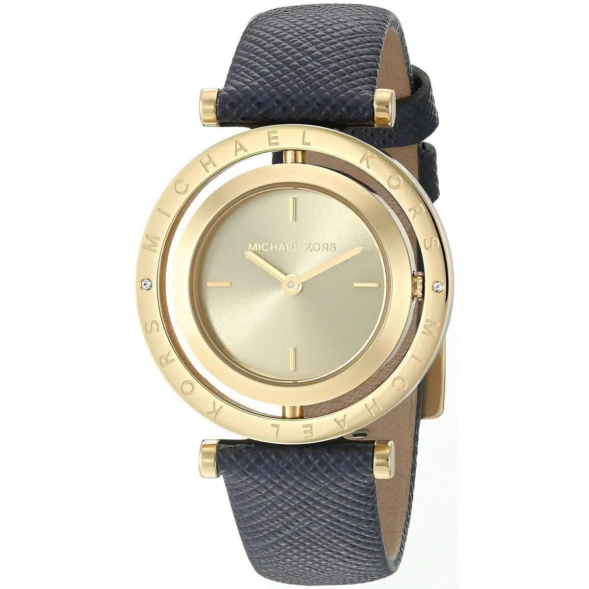 Michael Kors Averi MK2526 Women's Watch – Gold Dial, Blue Genuine Leather Strap, Quartz Movement