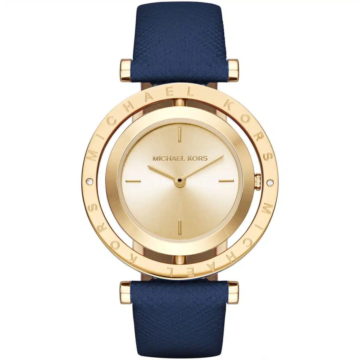 Michael Kors Averi MK2526 Women's Watch – Gold Dial, Blue Genuine Leather Strap, Quartz Movement