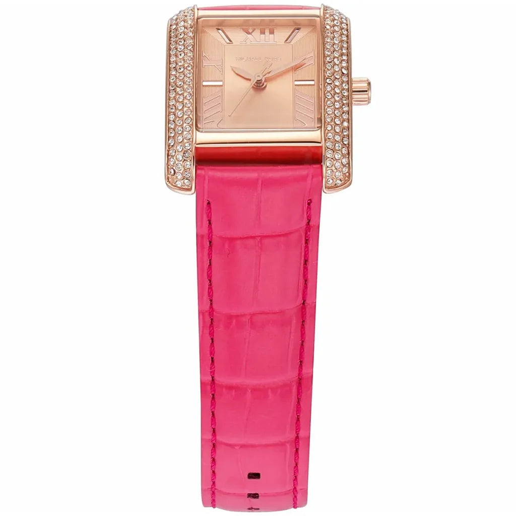 Michael Kors Emery MK2984 Women’s Watch – Rose Gold Square Dial, Pink Genuine Leather Strap, 33mm, Quartz Movement, 50M Water Resistant