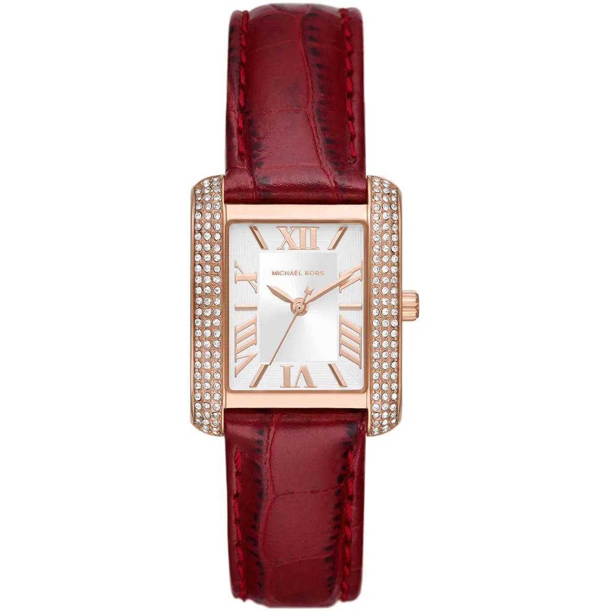 Michael Kors Emery MK4689 Women’s Watch – White Square Dial, Red Genuine Leather Strap, 33mm, Quartz Movement, 50M Water Resistant