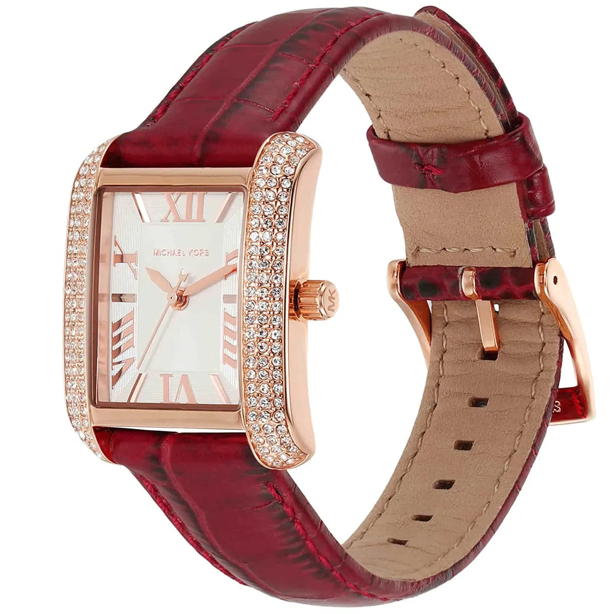 Michael Kors Emery MK4689 Women’s Watch – White Square Dial, Red Genuine Leather Strap, 33mm, Quartz Movement, 50M Water Resistant