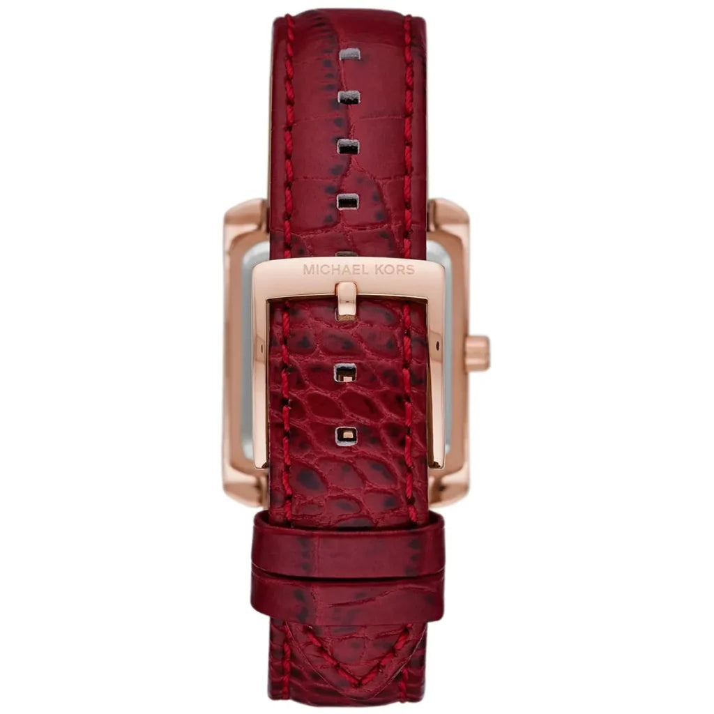 Michael Kors Emery MK4689 Women’s Watch – White Square Dial, Red Genuine Leather Strap, 33mm, Quartz Movement, 50M Water Resistant