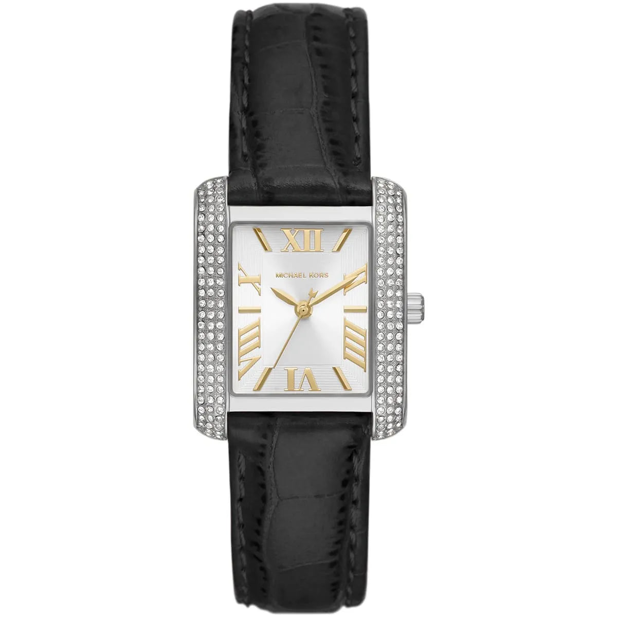 Michael Kors Emery MK4696 Women’s Watch – White Square Dial, Black Genuine Leather Strap, 27mm, Quartz Movement, 50M Water Resistant