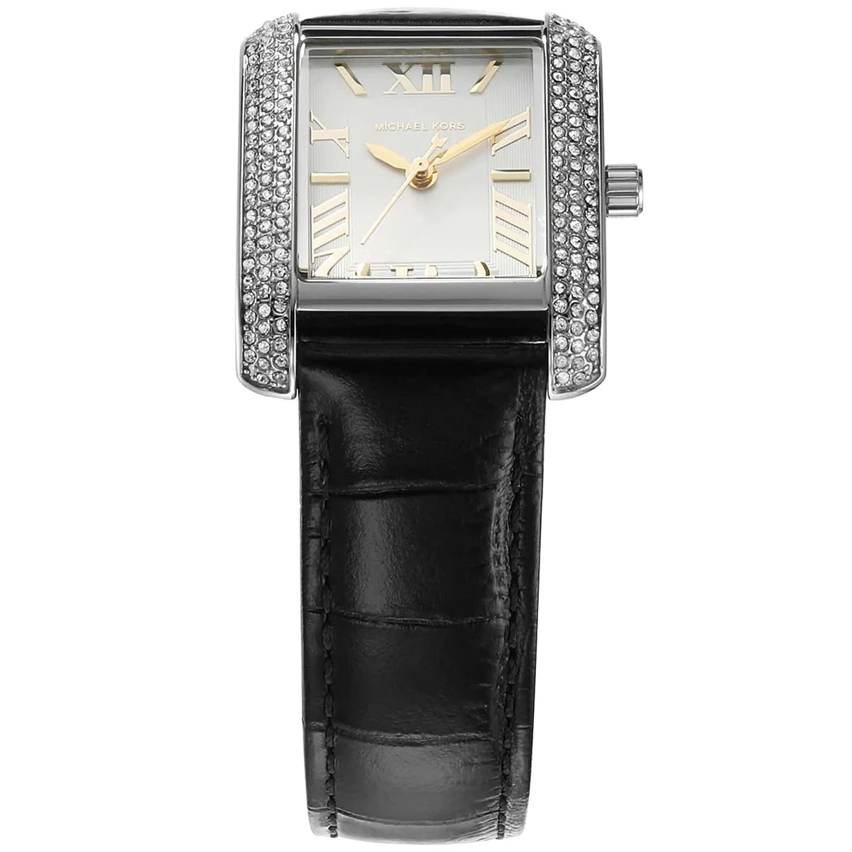 Michael Kors Emery MK4696 Women’s Watch – White Square Dial, Black Genuine Leather Strap, 27mm, Quartz Movement, 50M Water Resistant