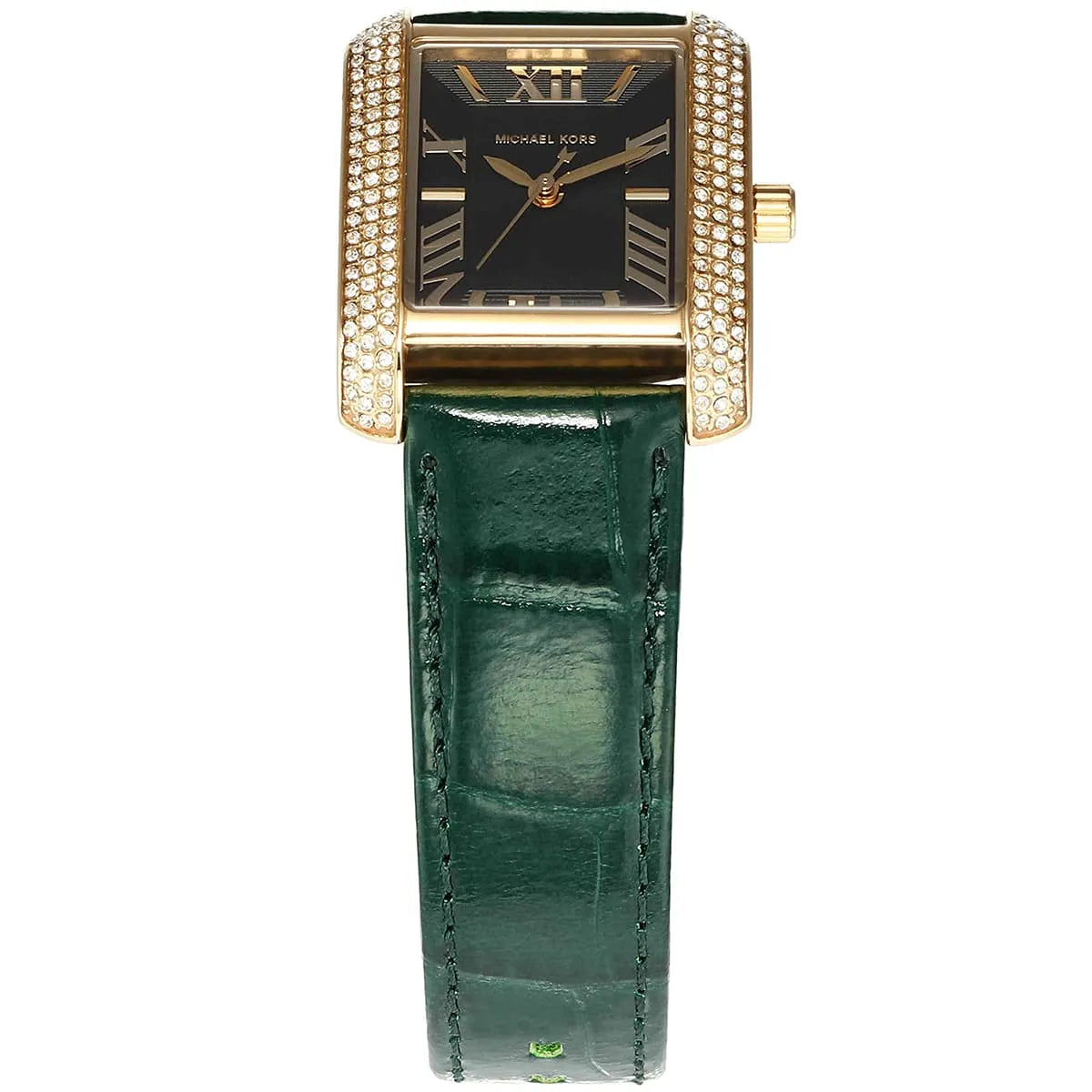 Michael Kors Emery MK4697 Women’s Watch – Black Square Dial, Green Genuine Leather Strap, 27mm, Quartz Movement, 50M Water Resistant