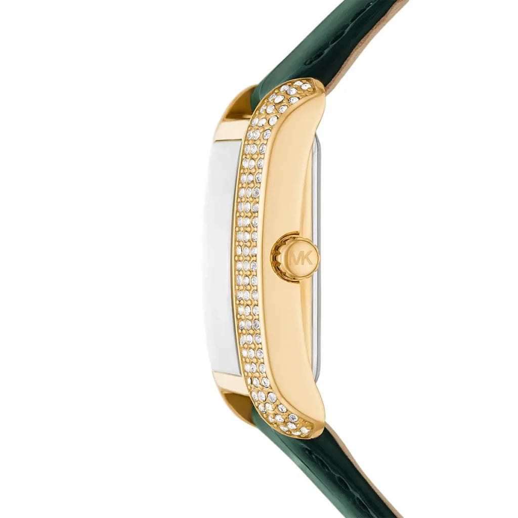 Michael Kors Emery MK4697 Women’s Watch – Black Square Dial, Green Genuine Leather Strap, 27mm, Quartz Movement, 50M Water Resistant