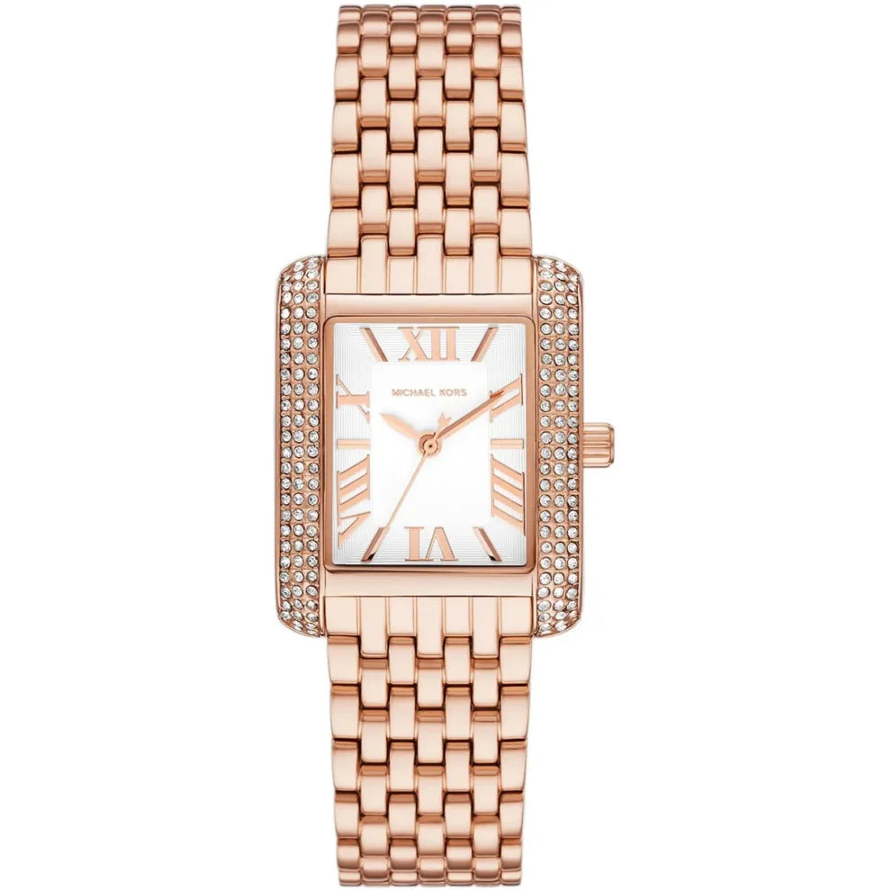 Michael Kors Mini Emery MK4743 Women’s Watch – Rose Gold Stainless Steel Bracelet & White Dial | 33mm Square Quartz Elegant Timepiece