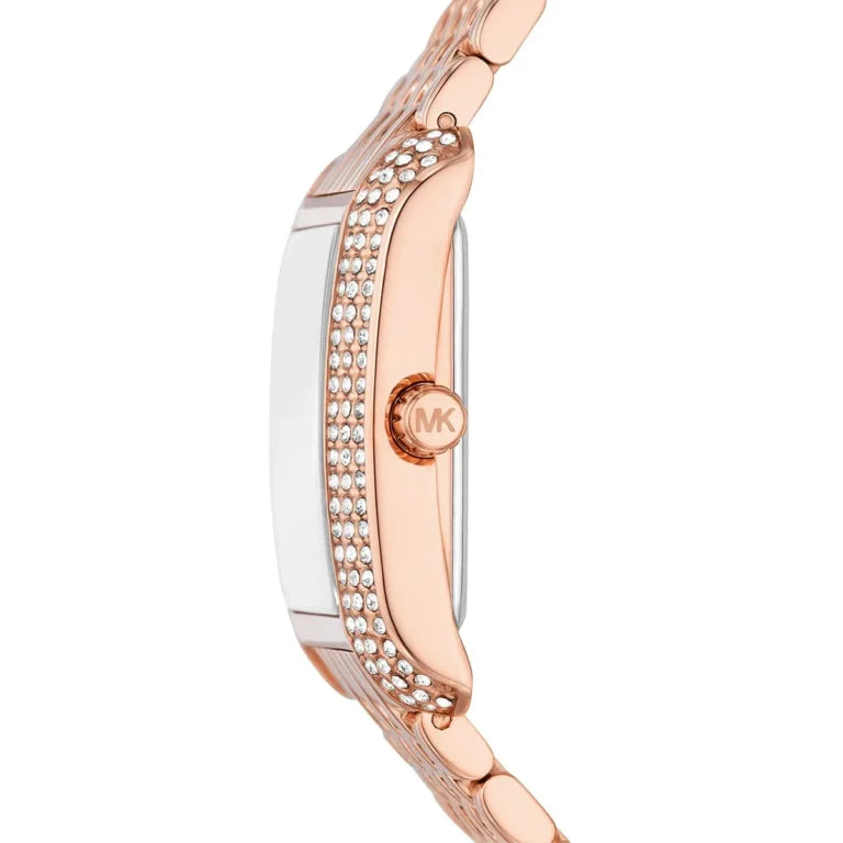 Michael Kors Mini Emery MK4743 Women’s Watch – Rose Gold Stainless Steel Bracelet & White Dial | 33mm Square Quartz Elegant Timepiece