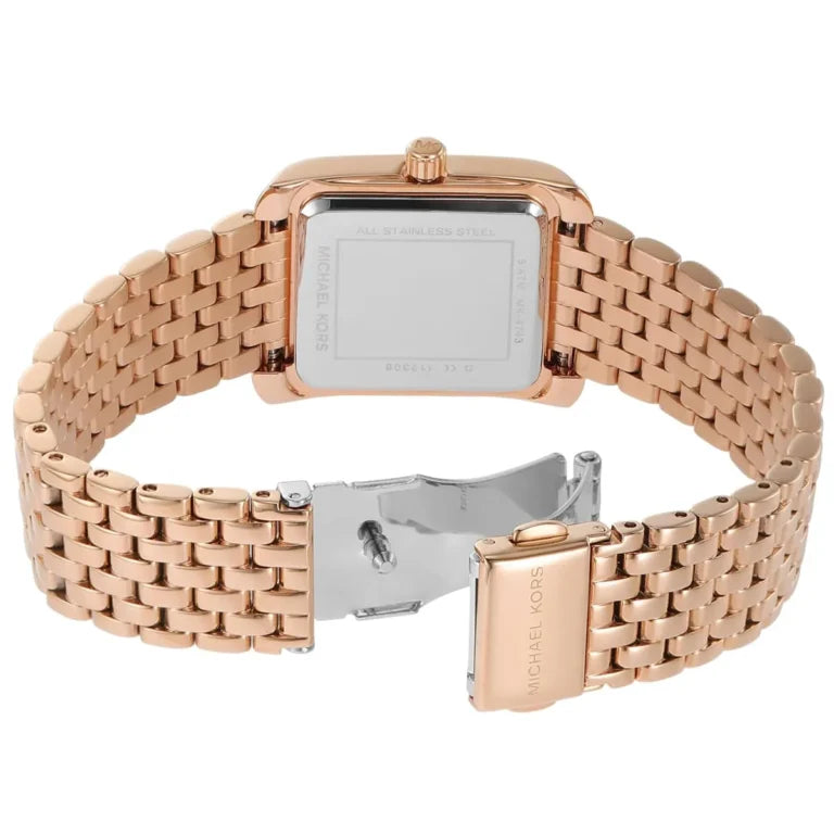 Michael Kors Mini Emery MK4743 Women’s Watch – Rose Gold Stainless Steel Bracelet & White Dial | 33mm Square Quartz Elegant Timepiece