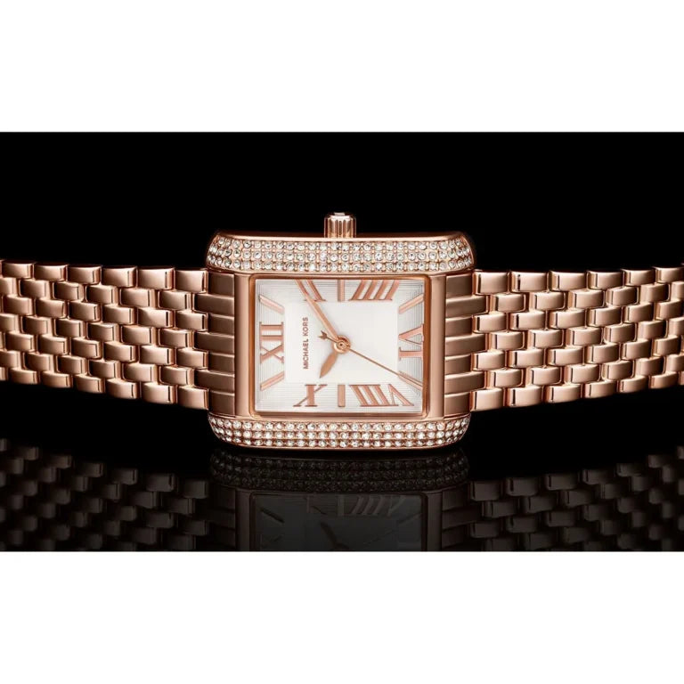 Michael Kors Mini Emery MK4743 Women’s Watch – Rose Gold Stainless Steel Bracelet & White Dial | 33mm Square Quartz Elegant Timepiece
