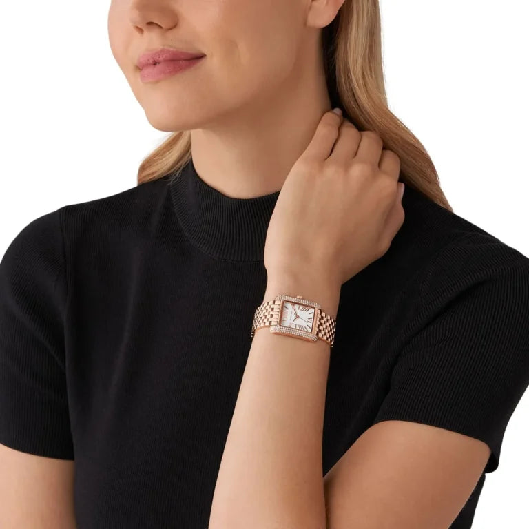 Michael Kors Mini Emery MK4743 Women’s Watch – Rose Gold Stainless Steel Bracelet & White Dial | 33mm Square Quartz Elegant Timepiece