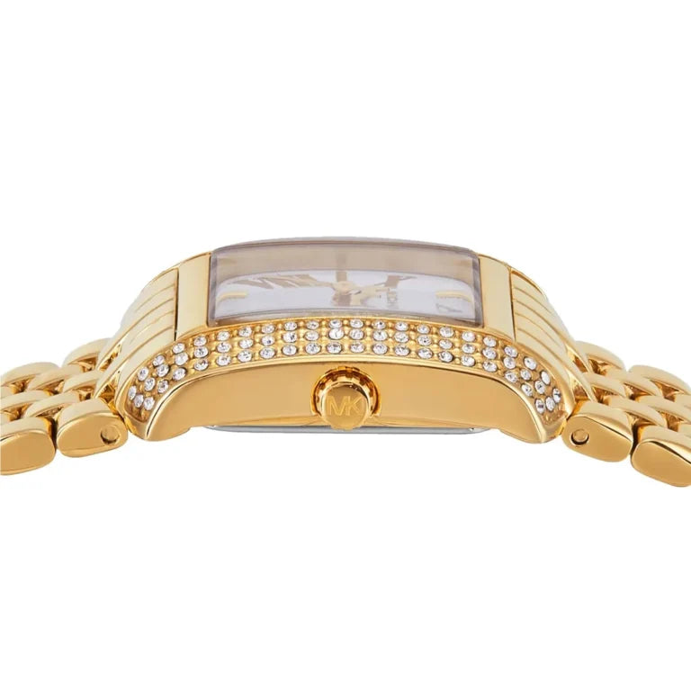Michael Kors Emery MK4833 Women’s Watch – Gold Stainless Steel Strap & White Dial | 22mm Square Elegant Quartz Watch