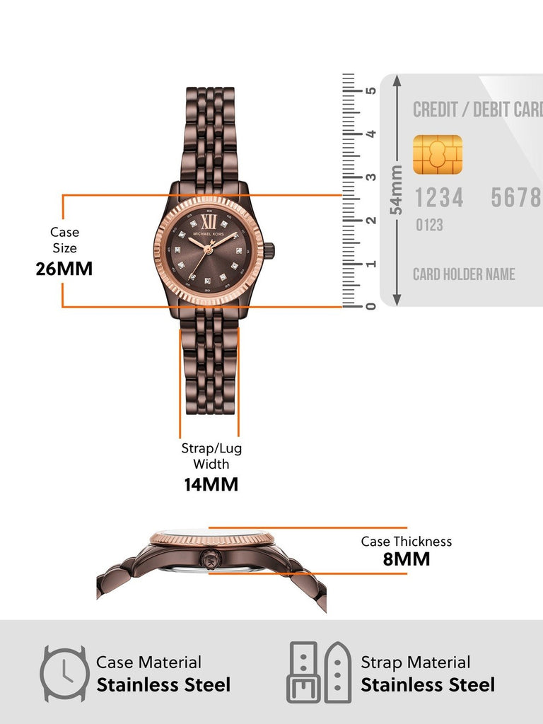 Lexington Analog Quartz Watch for Women, 26 mm Case Diameter, Rose Gold/Brown MK4844
