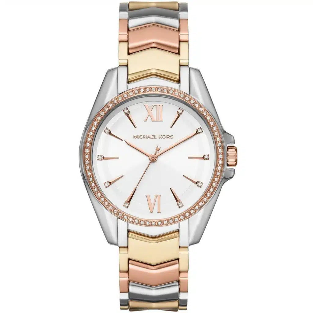Michael Kors MK6686 Whitney Women's Watch – Tri-Tone Stainless Steel Analog Watch for Women, White Dial, Quartz Movement, 50M Water Resistant
