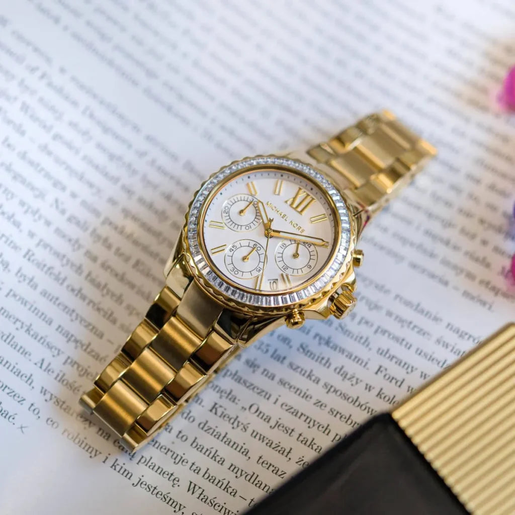Michael Kors Everest MK7212 Women’s Quartz Watch – White Dial Gold Stainless Steel Bracelet