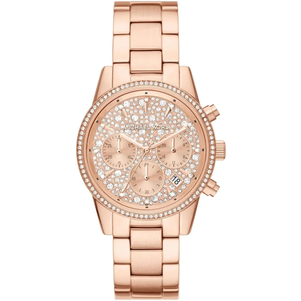Michael Kors Women’s Ritz MK7302 Rose Gold Stainless Steel Chronograph Watch – 37mm