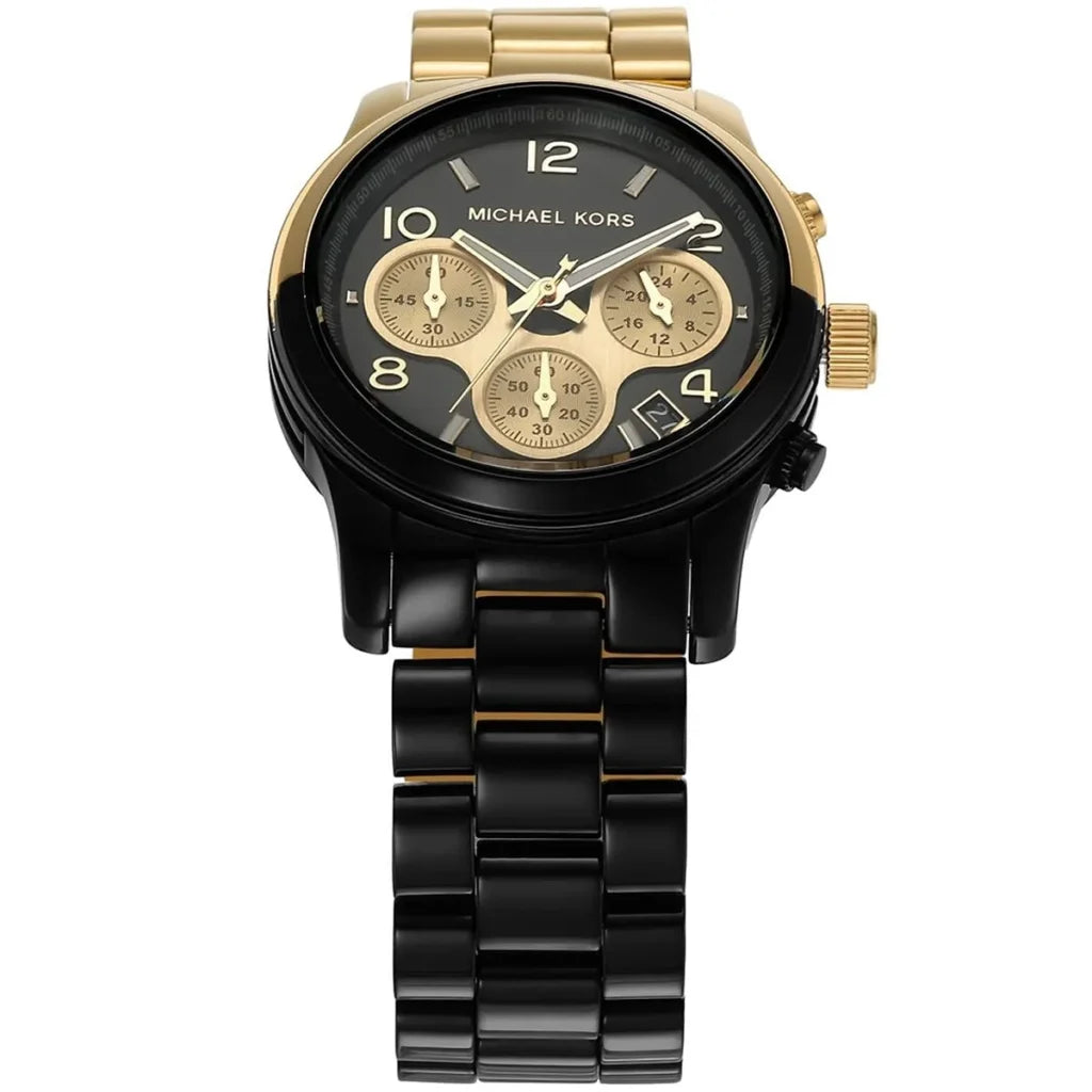 Michael Kors Runway Women’s Watch MK7328 – Black & Gold Stainless Steel Quartz Timepiece