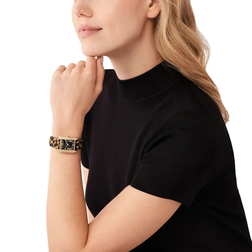 Michael Kors Women's Emery Black Dial Brown Genuine Leather Watch MK7387
