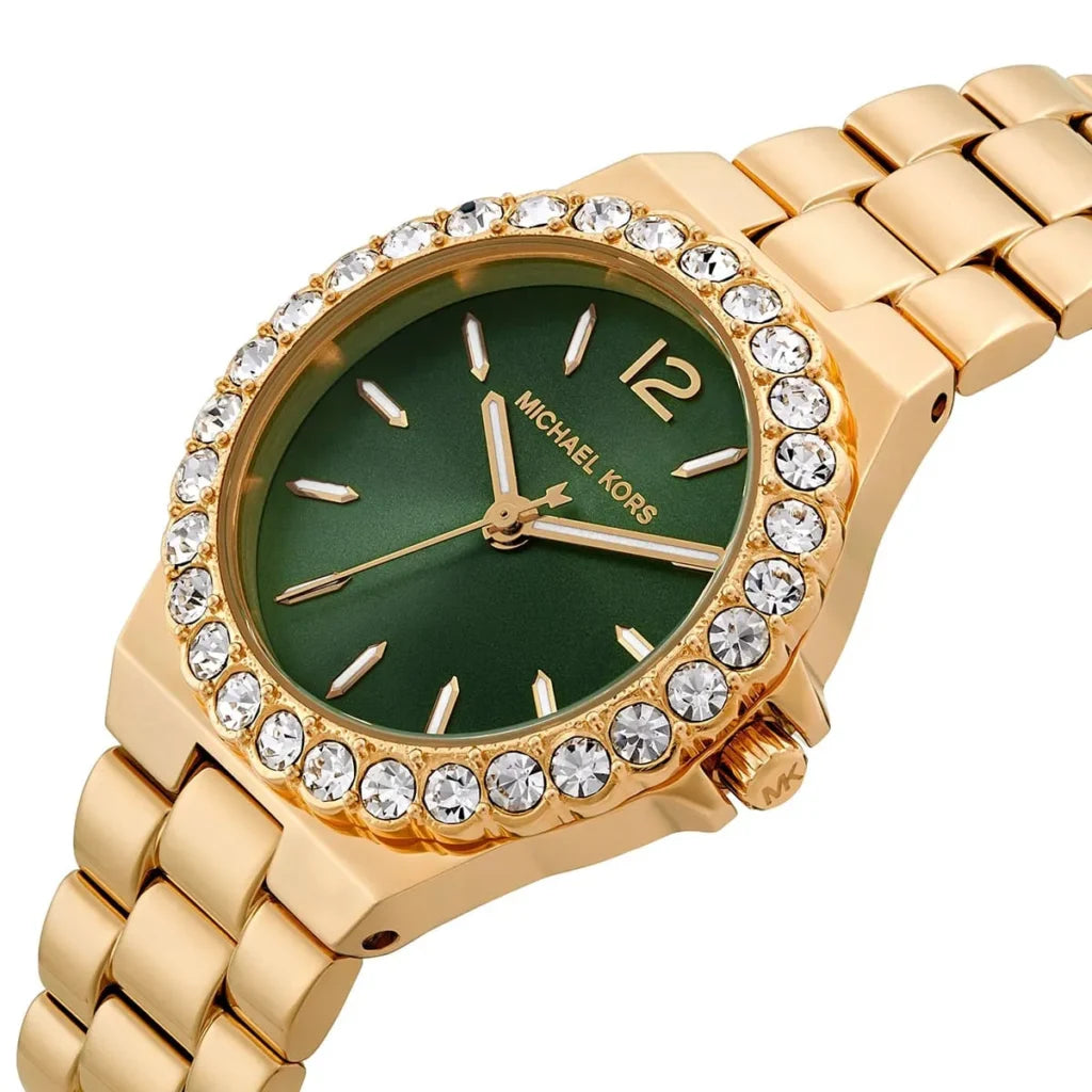 Michael Kors Lennox MK7395 Women’s Gold Stainless Steel Watch – Green Dial 30mm Elegant Quartz Timepiece