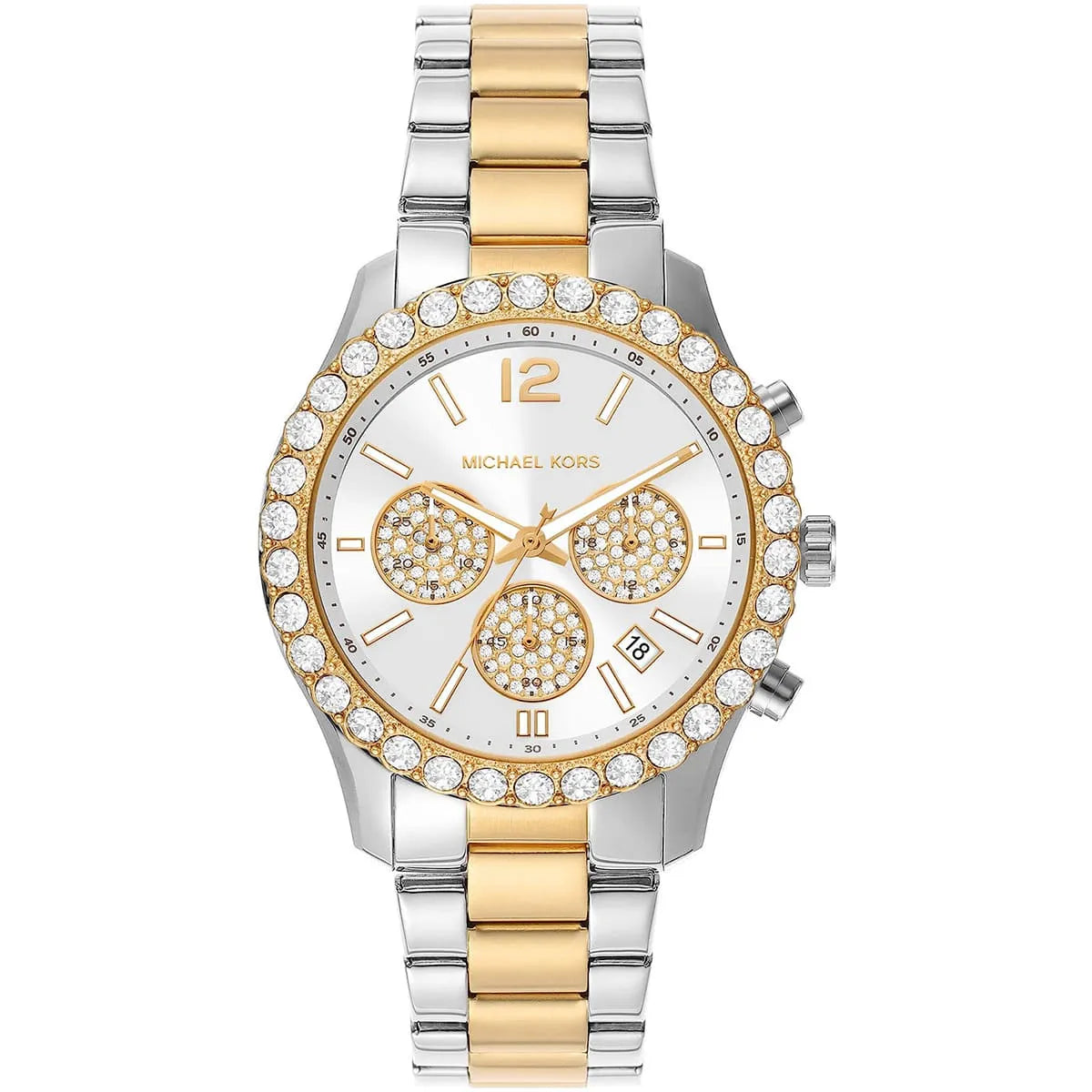 Michael Kors Everest Women’s Watch MK7415 – Two-Tone Silver & Gold with White Dial and Stopwatch
