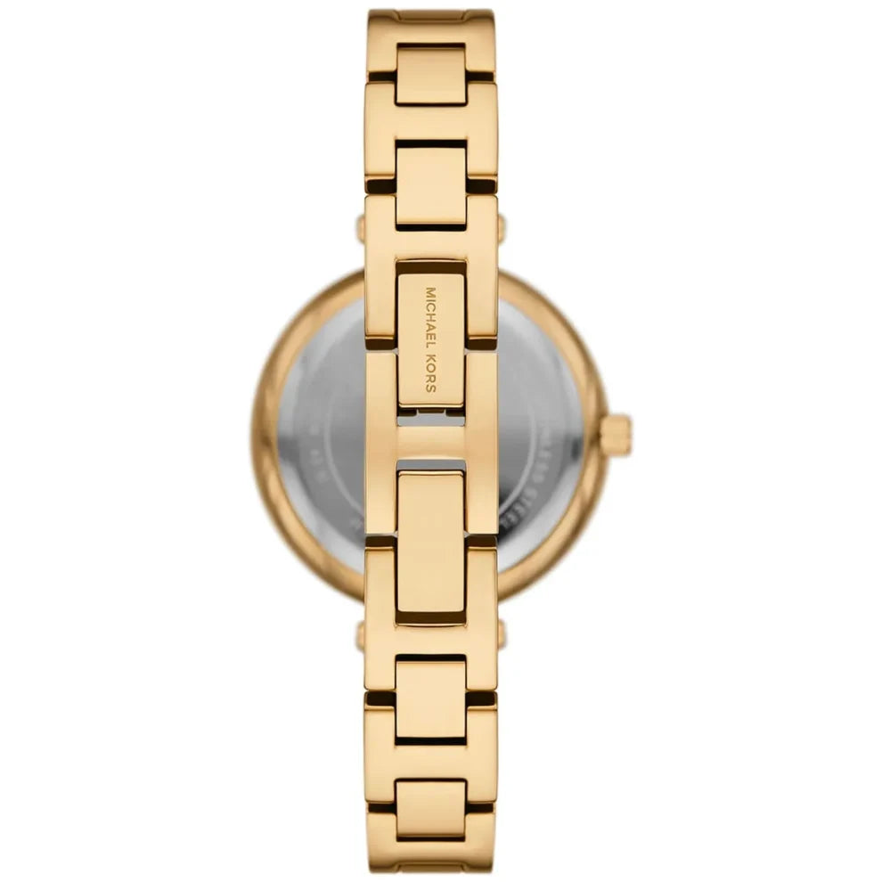 Michael Kors Mini Laney MKO1110 Women’s Watch – Gold Stainless Steel Strap & Silver Dial | 30mm Quartz Elegant Watch