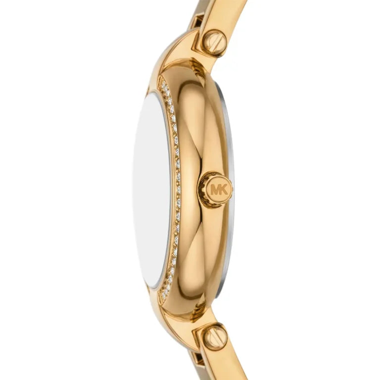 Michael Kors Mini Laney MKO1110 Women’s Watch – Gold Stainless Steel Strap & Silver Dial | 30mm Quartz Elegant Watch