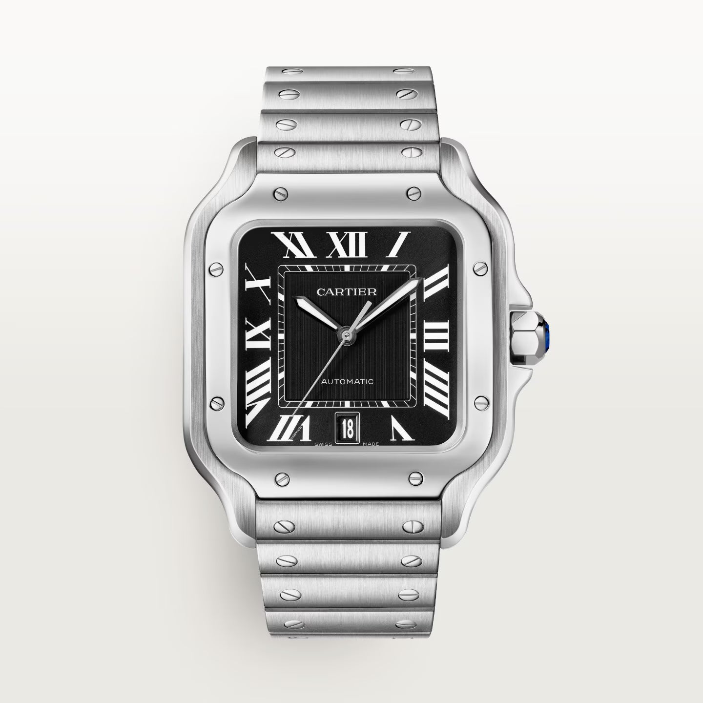 Santos de Cartier LM Watch – Black Dial & Stainless Steel Bracelet