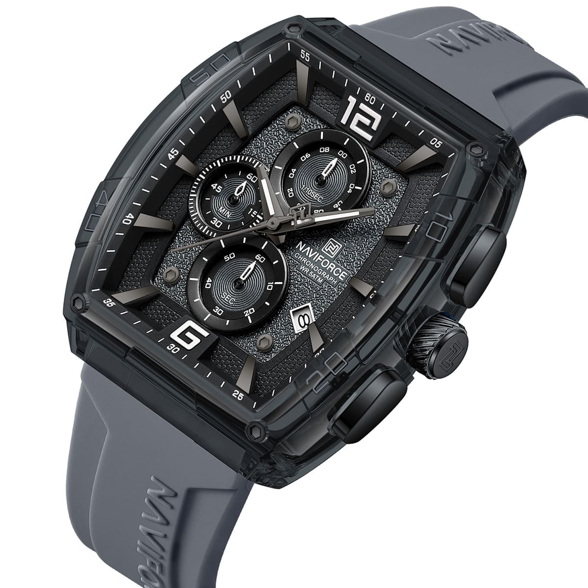 Naviforce NF6101-GY-W-GY Men’s Analog Square Watch with Stopwatch & Monthly Date