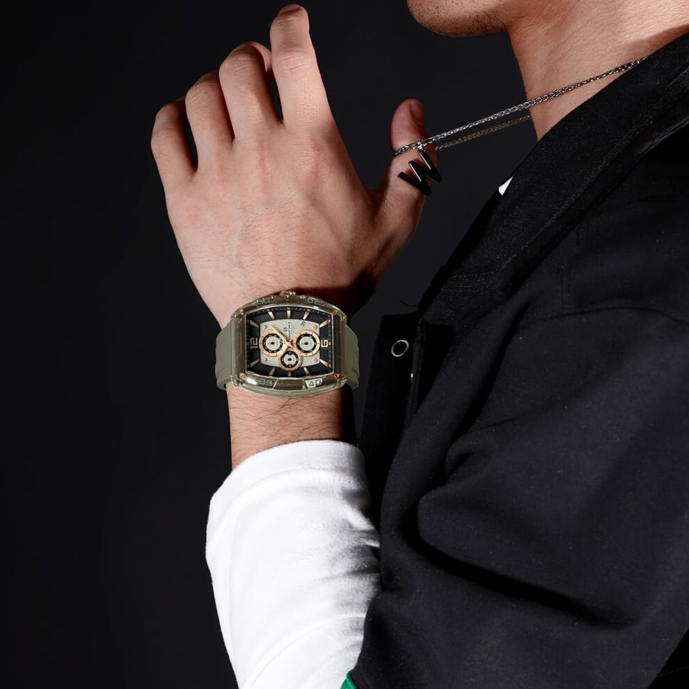 Naviforce NF6101-GY-Y-GY Men’s Analog Square Watch with Stopwatch & Monthly Date