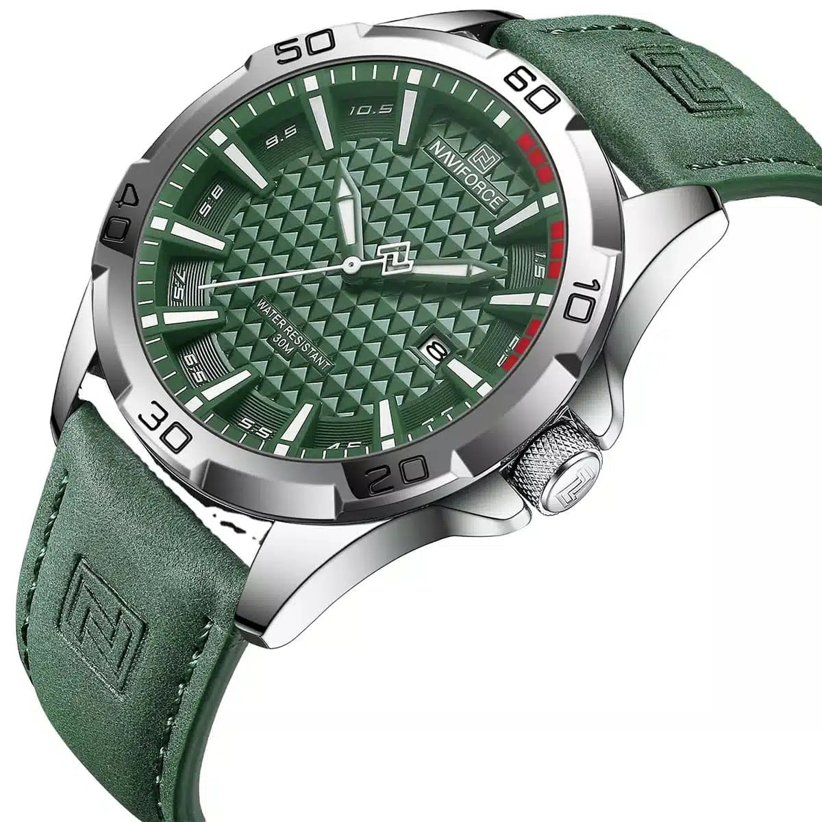 Naviforce NF8023-S-GN-GN Men’s Watch – Green Leather Strap with Green Dial 45mm Quartz Analog