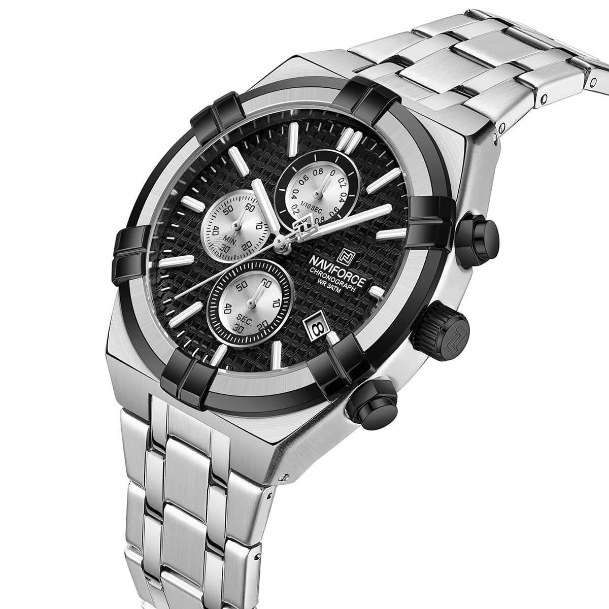 Naviforce NF8042-S-B-S Men’s Analog Round Watch with Black Dial, Stopwatch & Monthly Date
