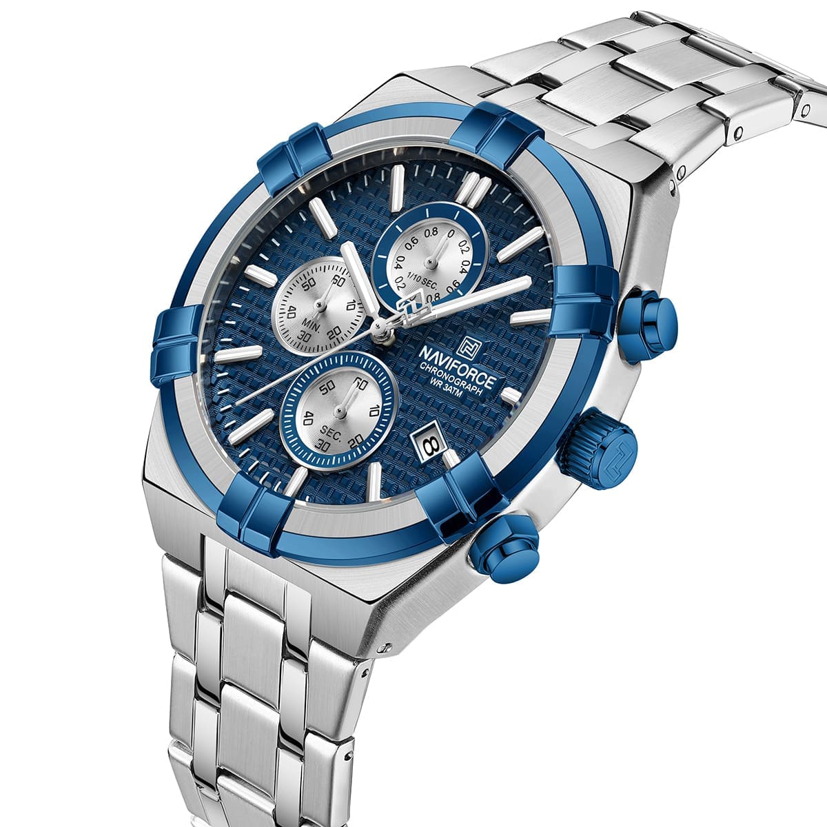 Naviforce NF8042-S-BE-S Men’s Analog Round Watch with Blue Dial, Stopwatch & Monthly Date