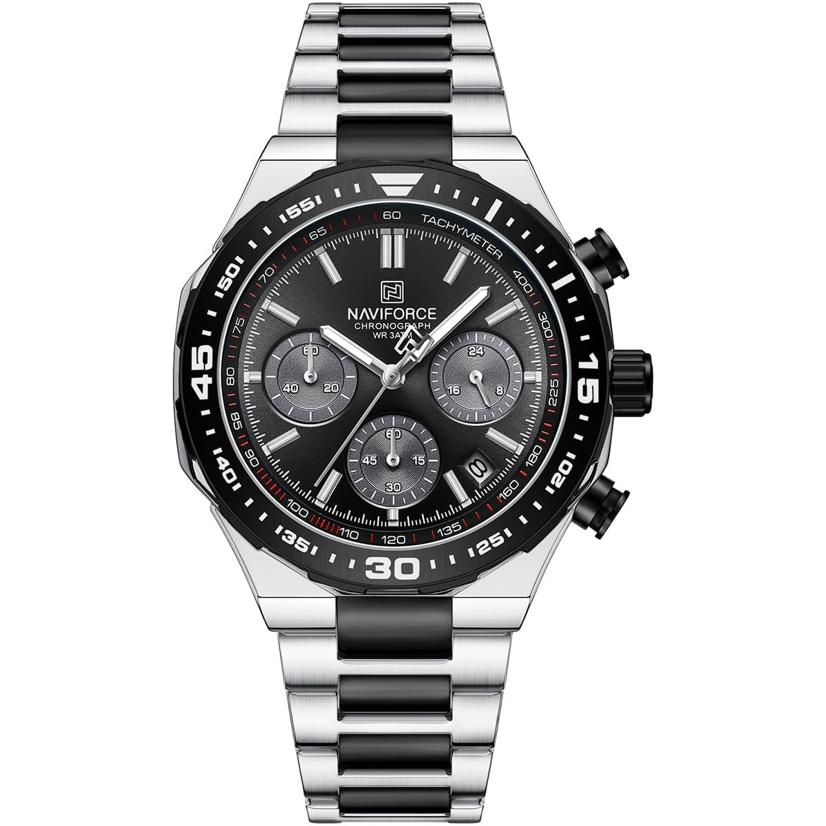 Naviforce NF8049-S-B-B Men’s Analog Round Watch with Stopwatch & Monthly Date