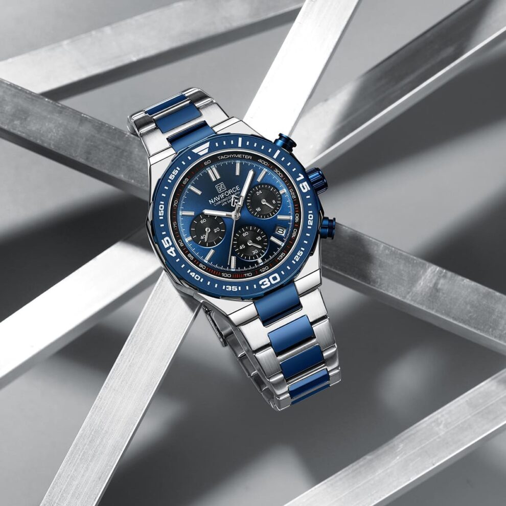 NAVIFORCE Men’s Watch NF8049-S-BE-S – Blue Dial Stainless Steel Sport Elegance