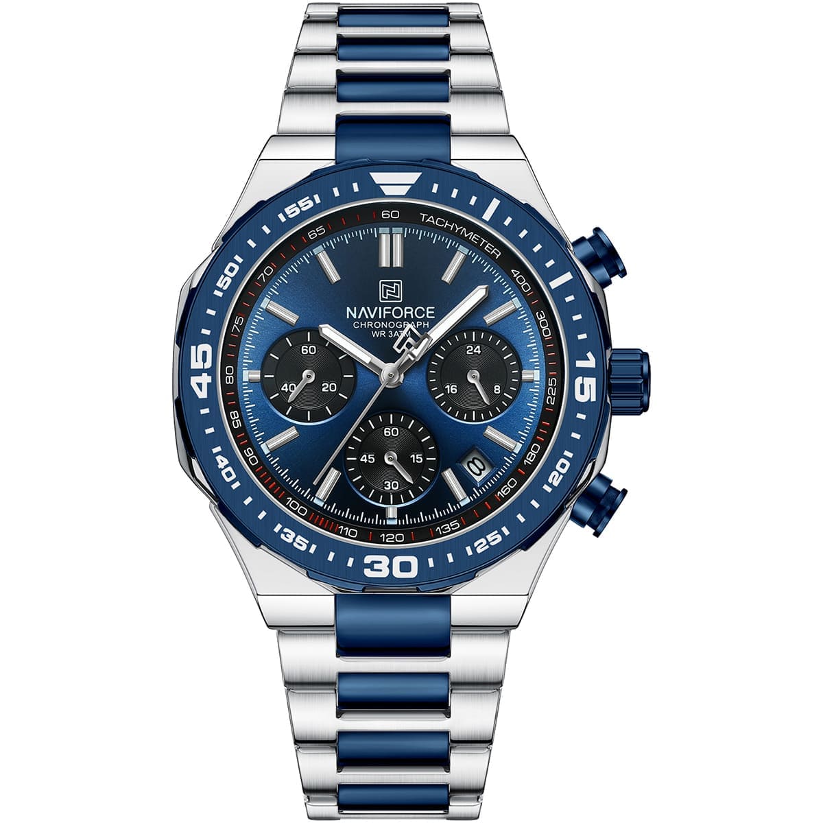 NAVIFORCE Men’s Watch NF8049-S-BE-S – Blue Dial Stainless Steel Sport Elegance