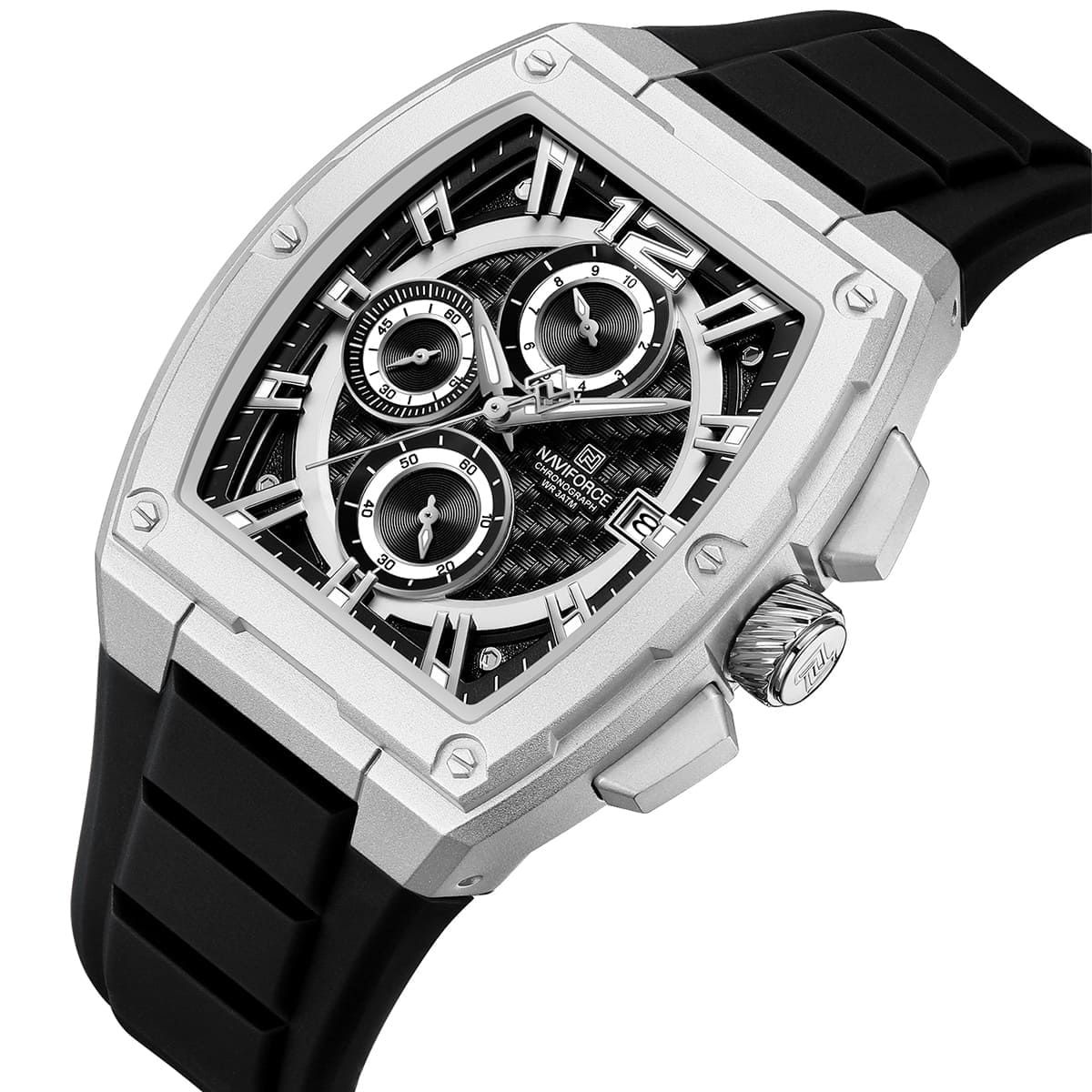Naviforce NF8050-S-B-B Men’s Analog Square Watch with Stopwatch & Monthly Date
