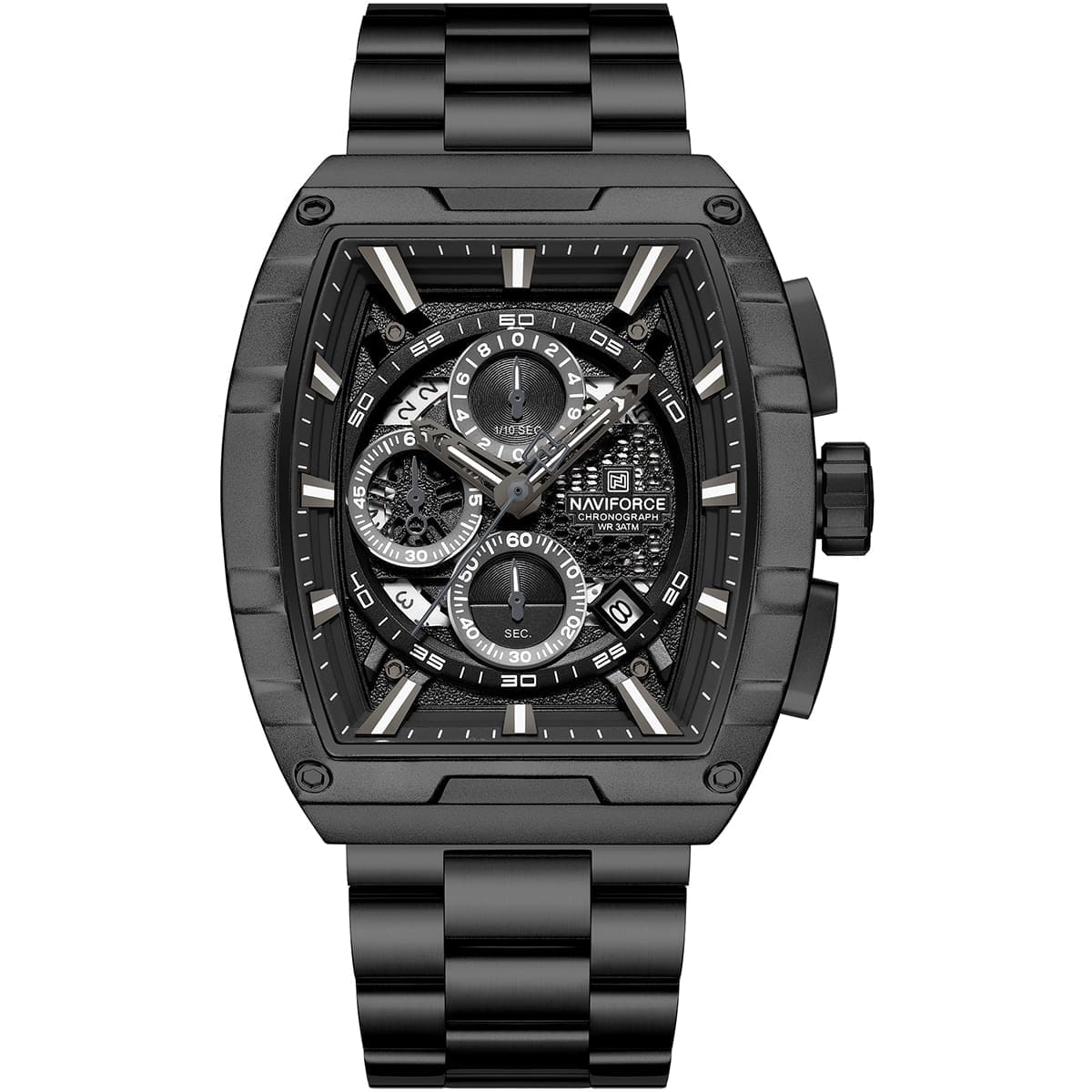 Naviforce NF8066-B-B-B Men’s Analog Square Watch with Black Dial & Stopwatch