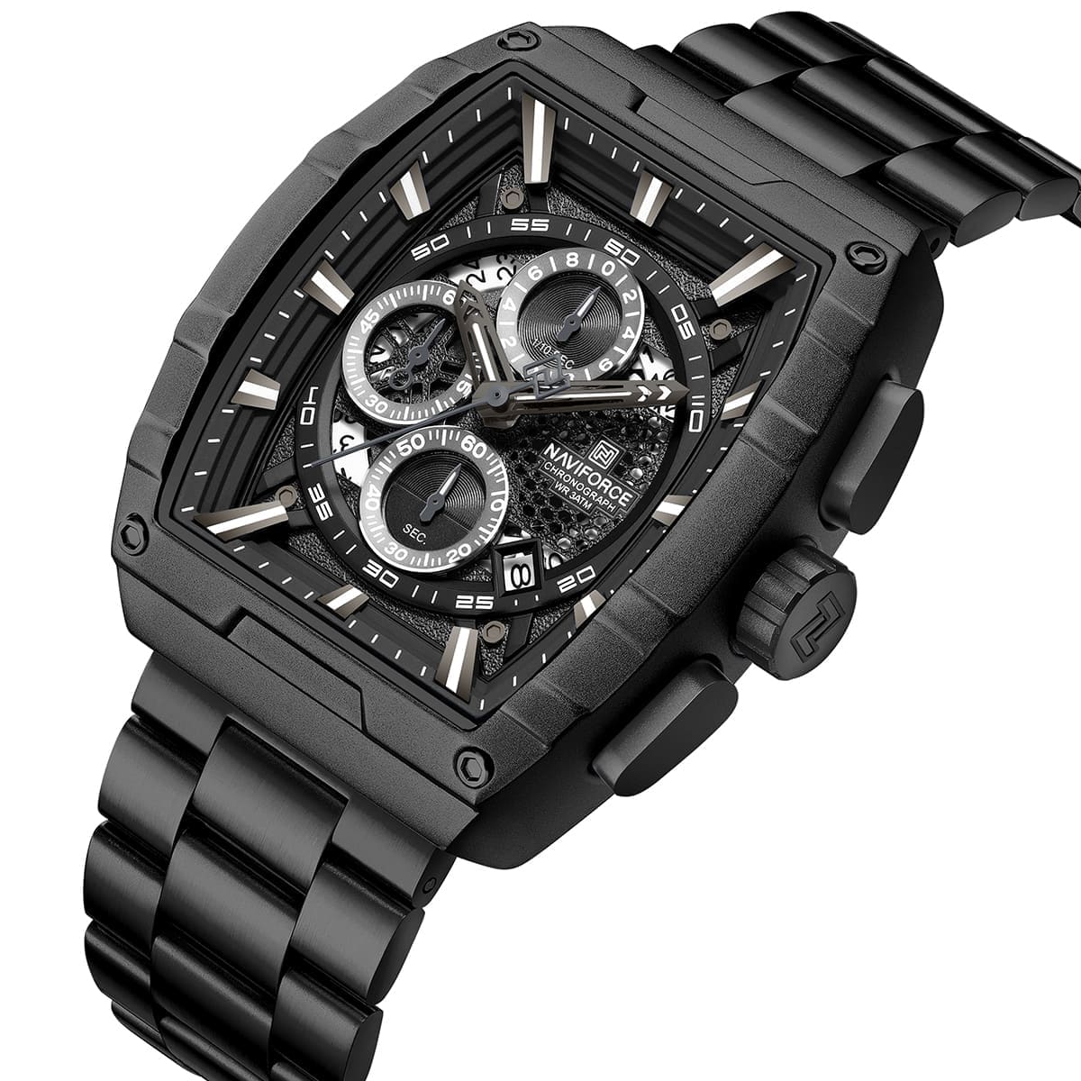 Naviforce NF8066-B-B-B Men’s Analog Square Watch with Black Dial & Stopwatch