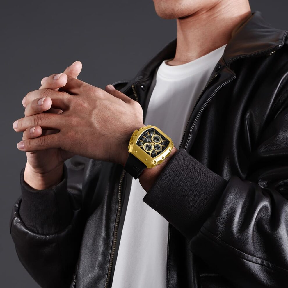 Naviforce NF8070-G-B-B Men’s Analog Square Watch with Stopwatch & Monthly Date