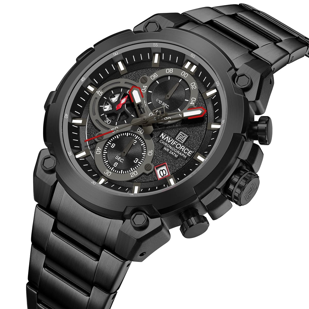 Naviforce NF8071-B-B-B Men’s Analog Round Watch with Black Dial & Stopwatch