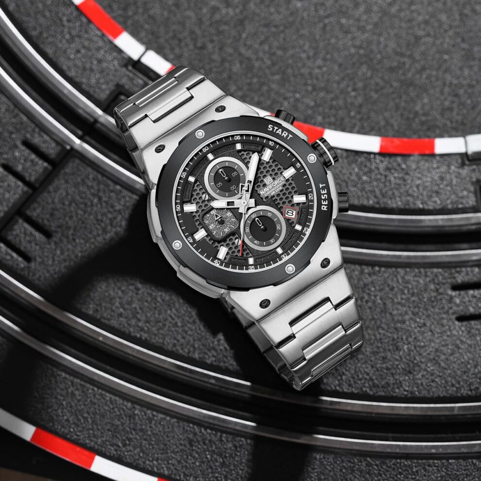 Naviforce NF8072-S-B-S Men’s Analog Round Watch with Black Dial & Stopwatch