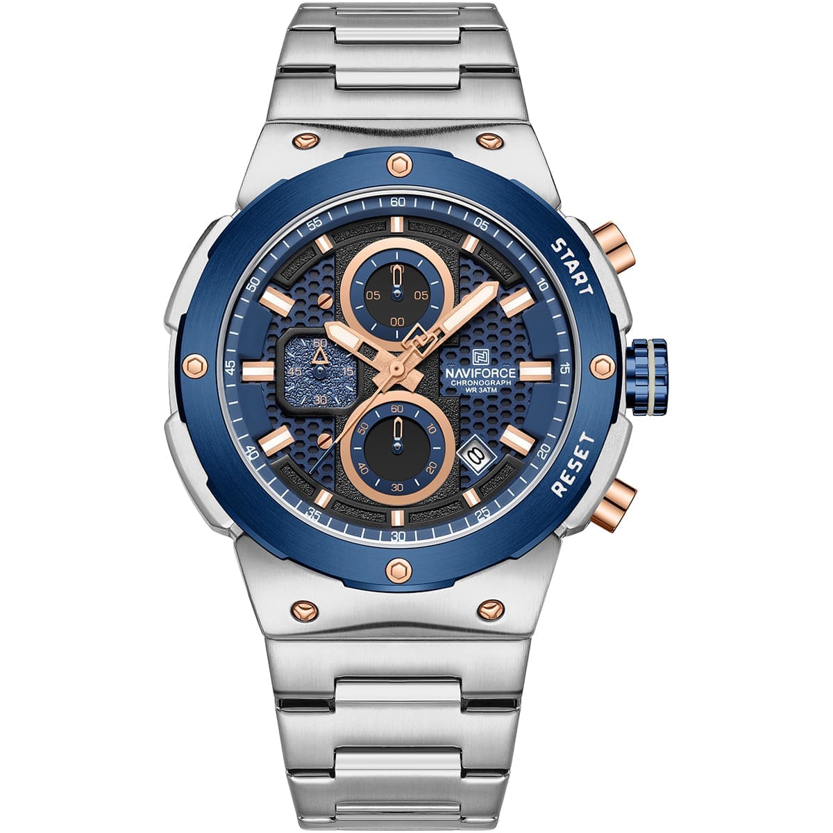 Naviforce NF8072-S-BE-S Men’s Analog Round Watch with Blue Dial & Stopwatch