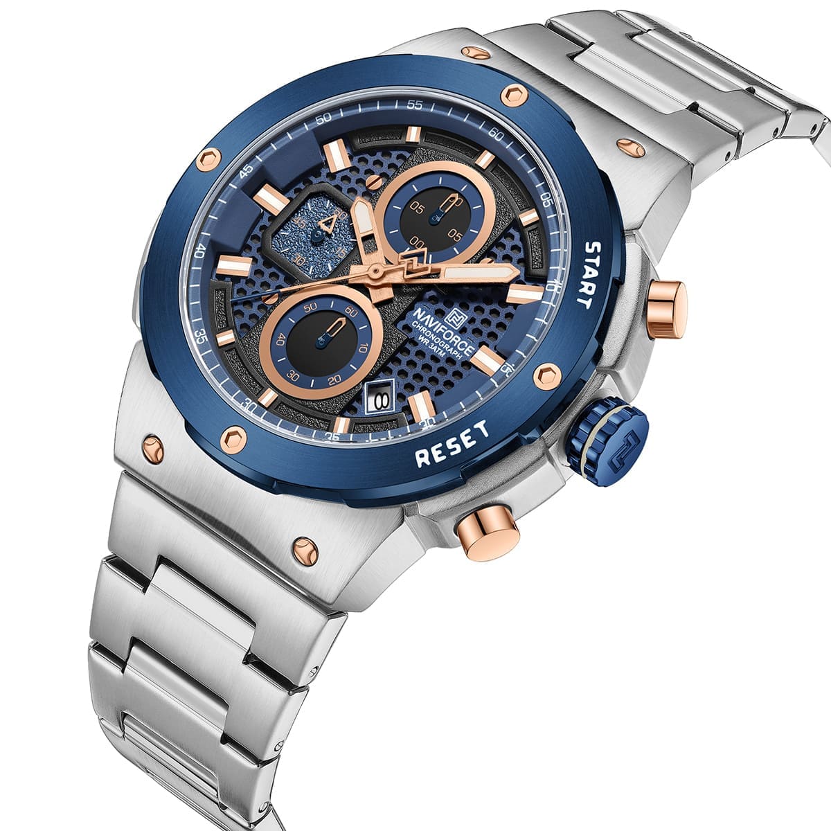 Naviforce NF8072-S-BE-S Men’s Analog Round Watch with Blue Dial & Stopwatch