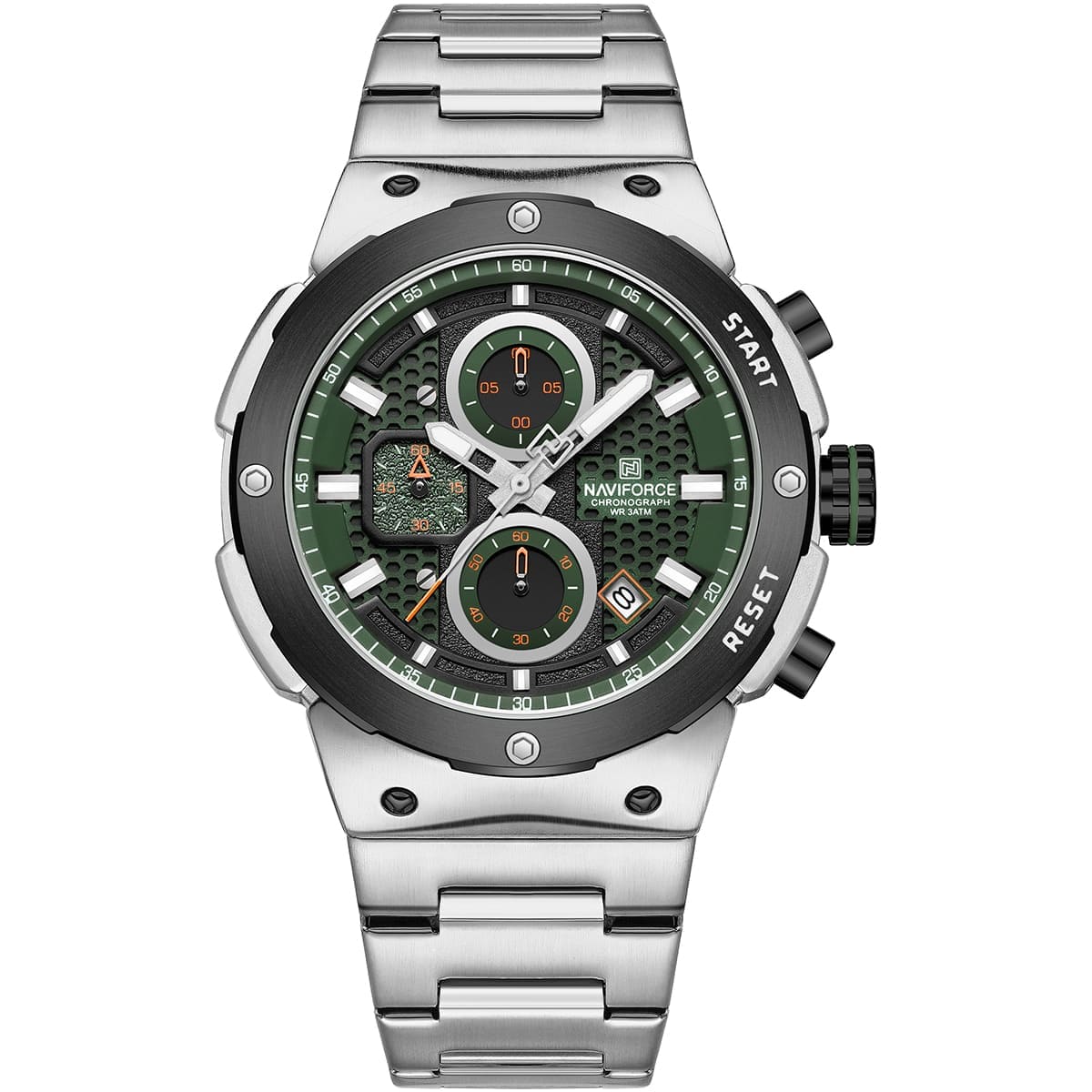 Naviforce NF8072-S-GN-S Men’s Analog Round Watch with Green Dial & Stopwatch
