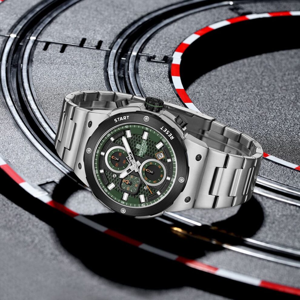 Naviforce NF8072-S-GN-S Men’s Analog Round Watch with Green Dial & Stopwatch